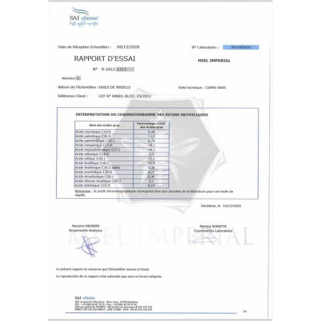 rapport huile de nigelle