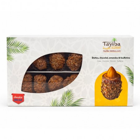 Dadels met Chocolade, Amandelen & Knapperige Feuilletine – 200g